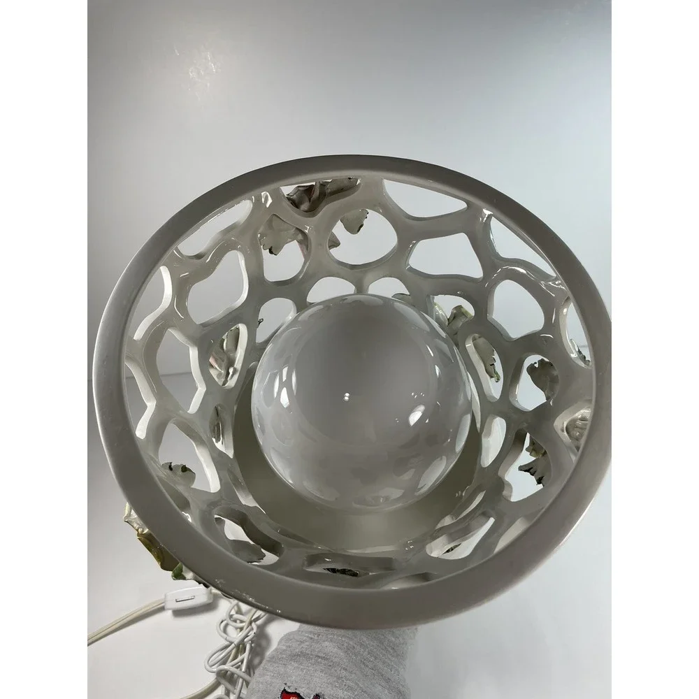 Vintage M. Moretto‎ Porcelain Made In Italy White Lace Rose Hanging Light
